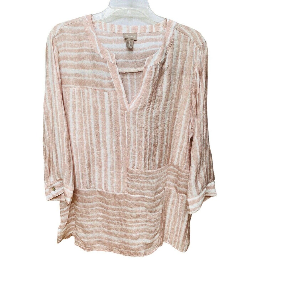Chico's Dusty Pink/or Beige and White Striped V-Neck Tunic